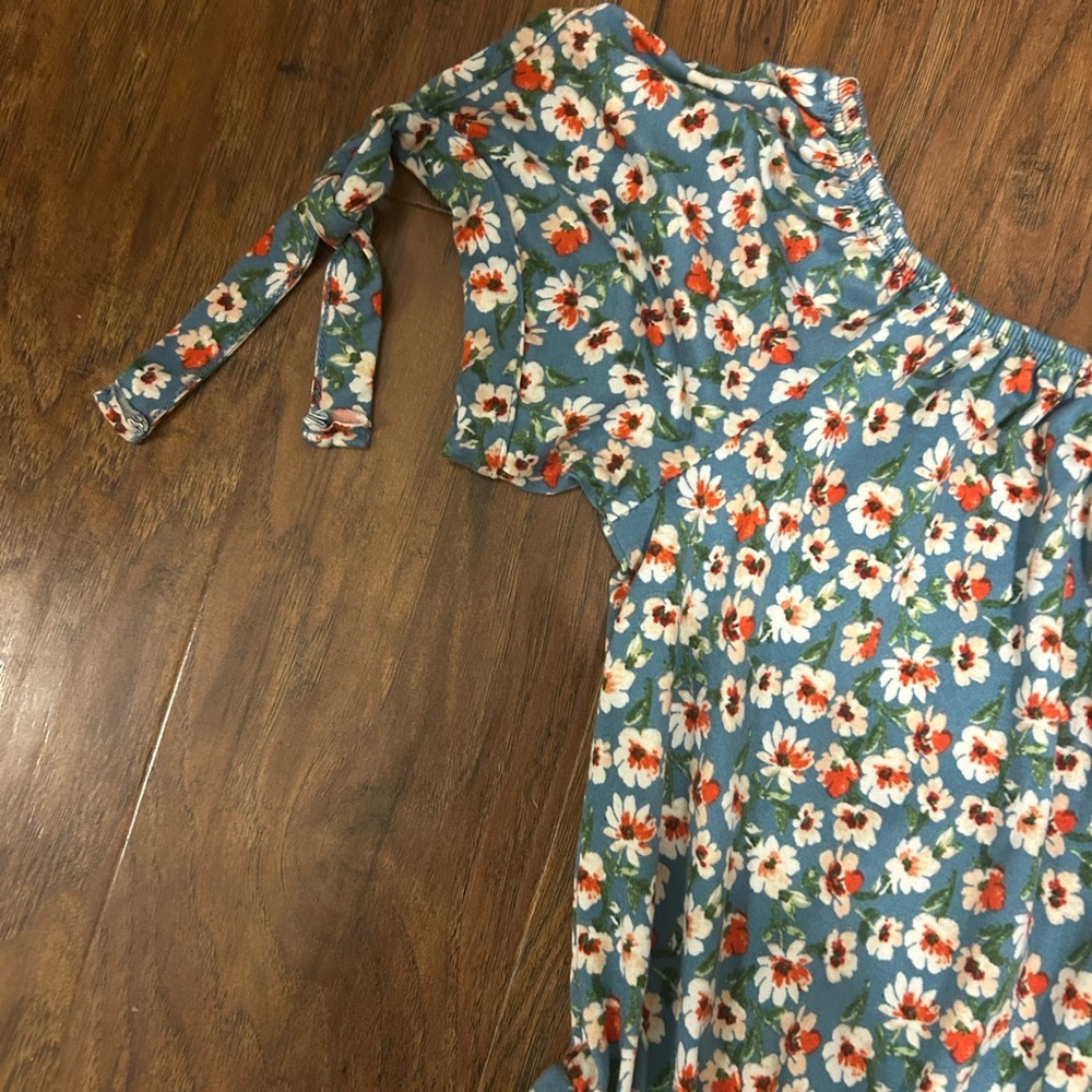 Off The Shoulder Floral Maxi Dress Side Slit Multicolored Cottage-core Coastal - Picture 6 of 10